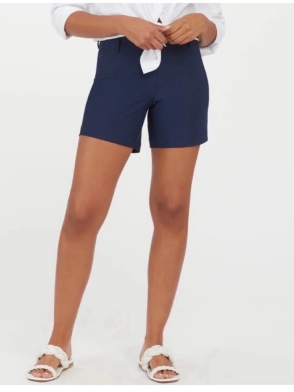 Spanx Sunshine Solutions Stretch Shorts size Large Navy - Picture 2 of 12